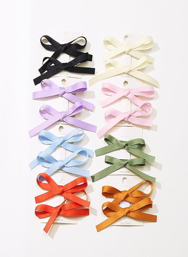 Ayesha Hair Ribbon 16PCS Bowknot Satin Bows and Claw Clips for Women, Girls, Toddlers, Thick and Fine Hair - Image 1